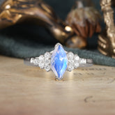 1CT Marquise Cut 2 Prong Moonstone Cluster Engagement Anniversary Ring
